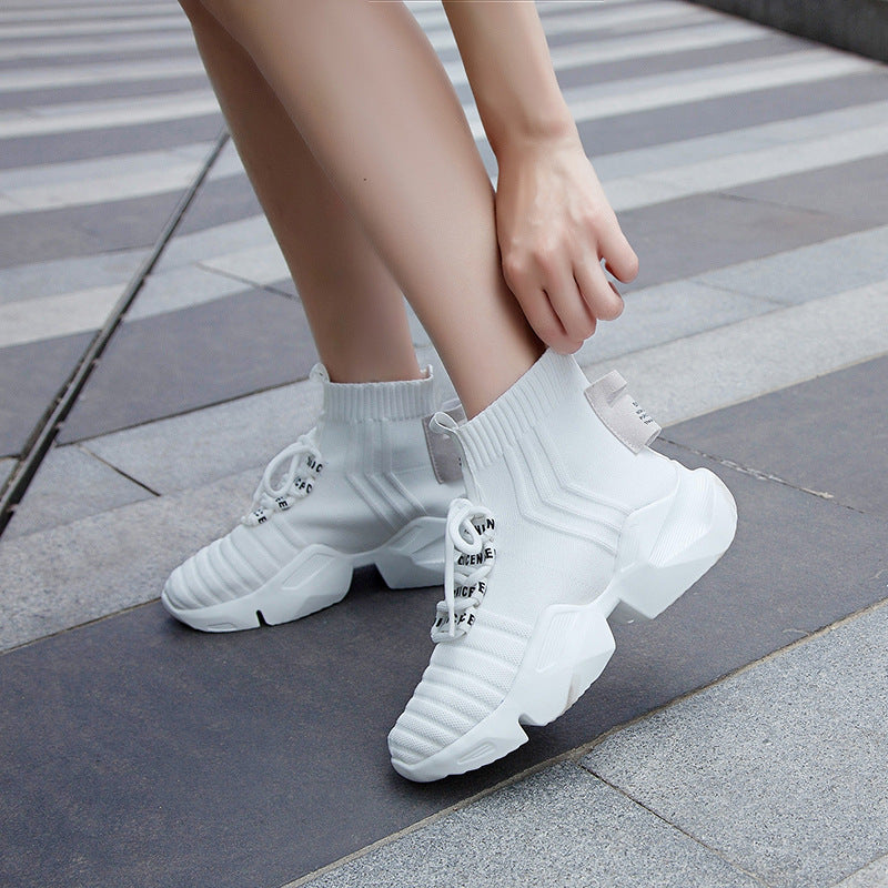 High-Top Breathable Womens Shoes Muffin Thick-Bottom Stretch Casual Sports Socks Shoes