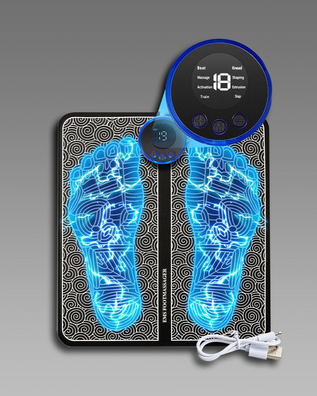 Foot Massager Feet Massage Machine ,Electronic Muscle Stimulator Massage Mat USB Rechargeable Massager (Black)